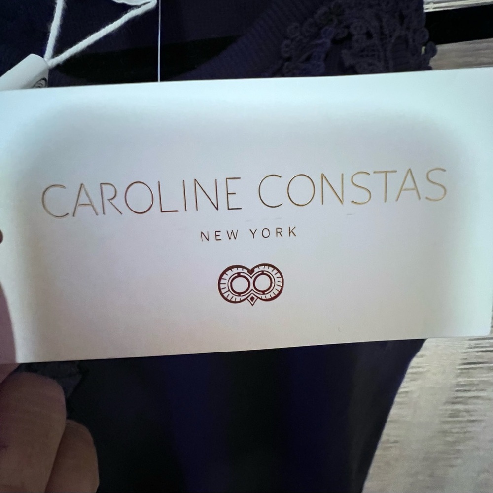 Caroline Constas Beautiful & Elegant Navy Blue Lace-Embellished Top Sz. S - Picture 10 of 14